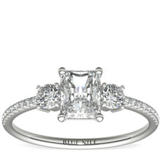 Petite Micropavé Trio Diamond Engagement Ring in Platinum